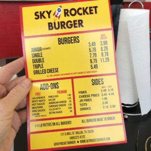 Sky Rocket Burger Take Out Menu